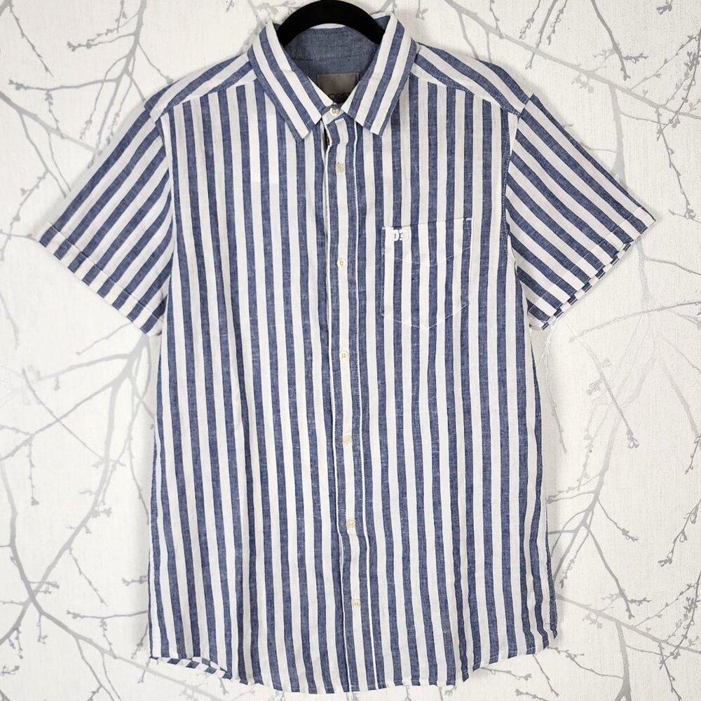 Joe's Jeans NWT Blue Stripe Cotton Linen Button Up Shirt